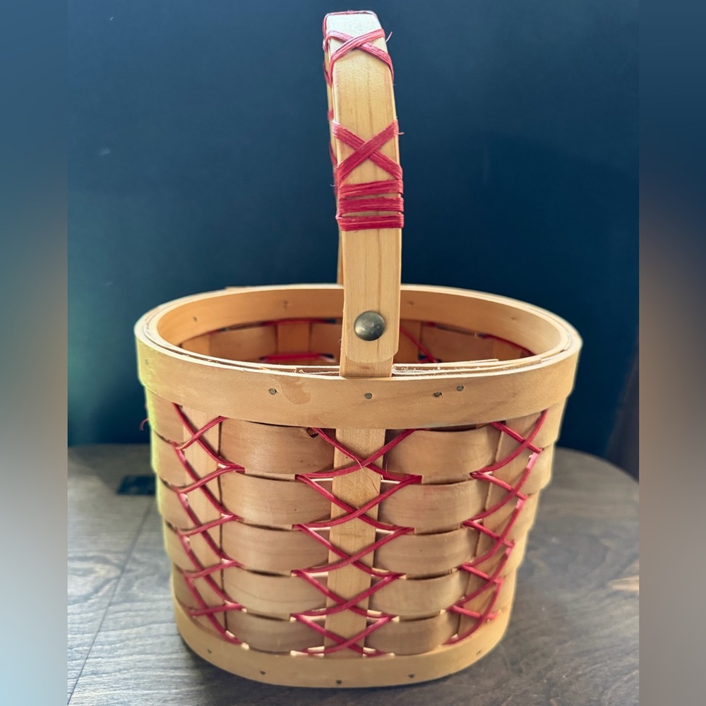 Super cute Woven Basket with Red Accents. Unknown brand.